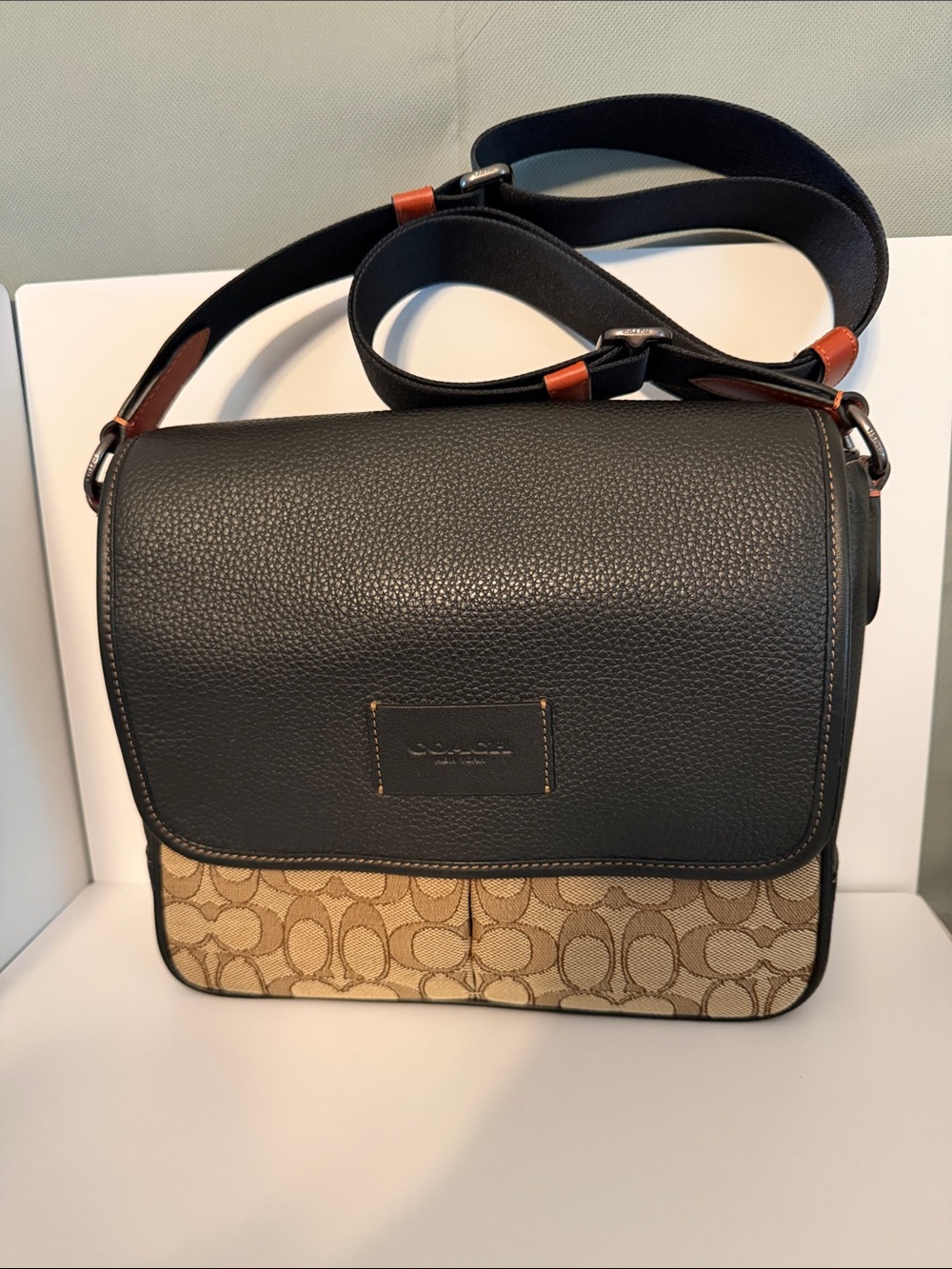 Coach Sprint Map Bag Unisex Brown Black Leather Jacquard Shoulder Messenger Bag